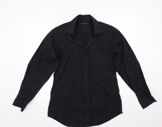 Mens UK Size 16 Milan Black  Button-Up Long Sleeve Casual Shirt
