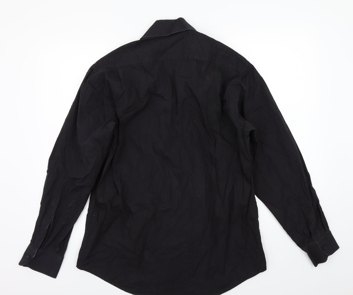 Mens UK Size 16 Milan Black  Button-Up Long Sleeve Casual Shirt