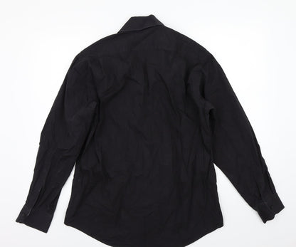 Mens UK Size 16 Milan Black  Button-Up Long Sleeve Casual Shirt