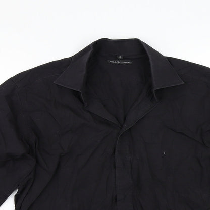 Mens UK Size 16 Milan Black  Button-Up Long Sleeve Casual Shirt