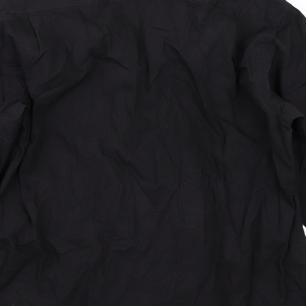 Mens UK Size 16 Milan Black  Button-Up Long Sleeve Casual Shirt