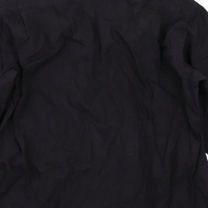 Mens UK Size 16 Milan Black  Button-Up Long Sleeve Casual Shirt