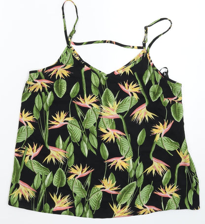 Primark Womens Black Floral Satin Basic Tank Size 10