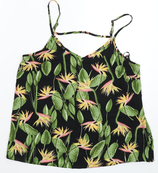 Primark Womens Black Floral Satin Basic Tank Size 10