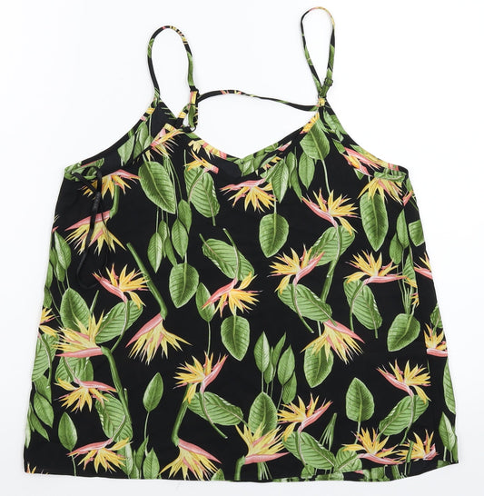 Primark Womens Black Floral Satin Basic Tank Size 10