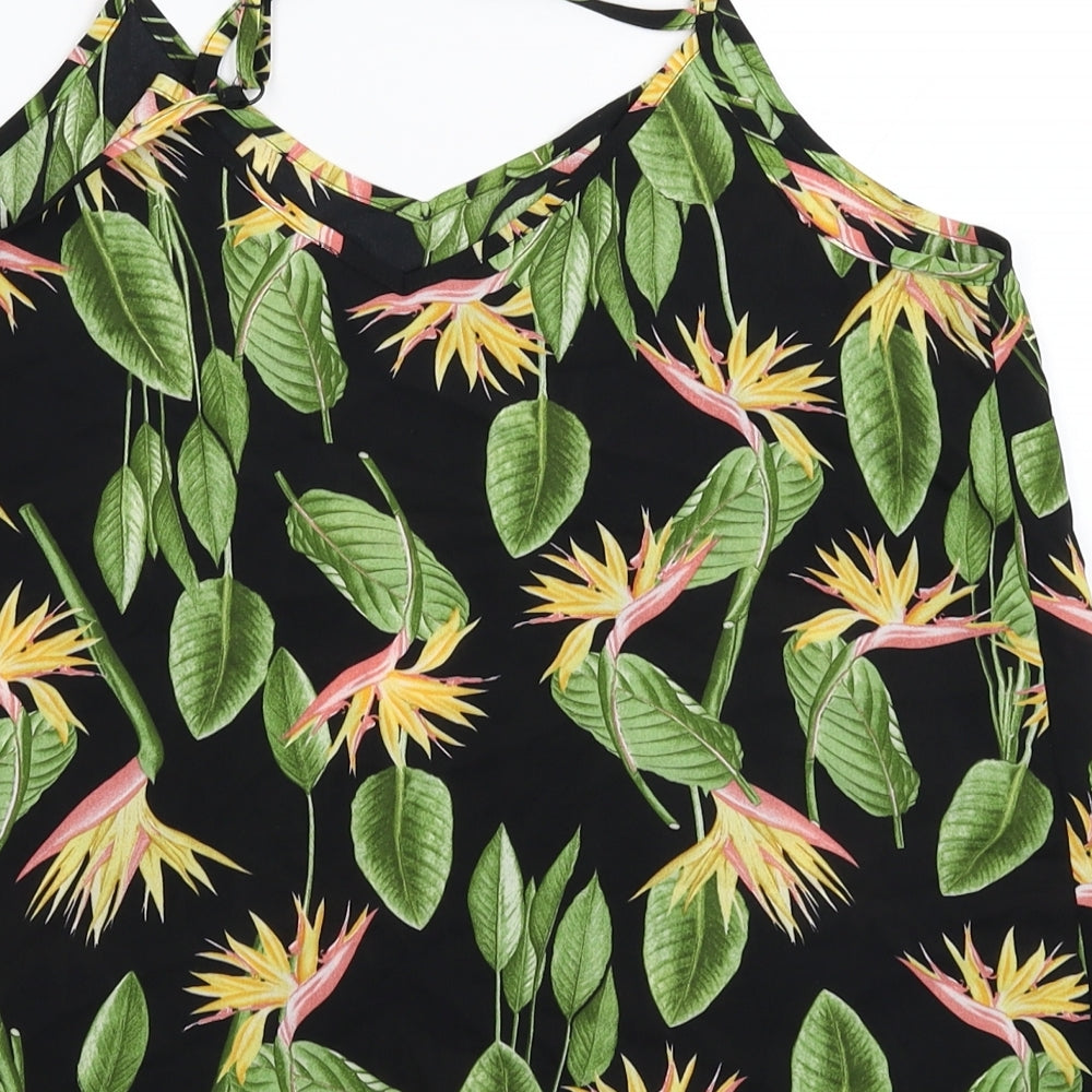 Primark Womens Black Floral Satin Basic Tank Size 10