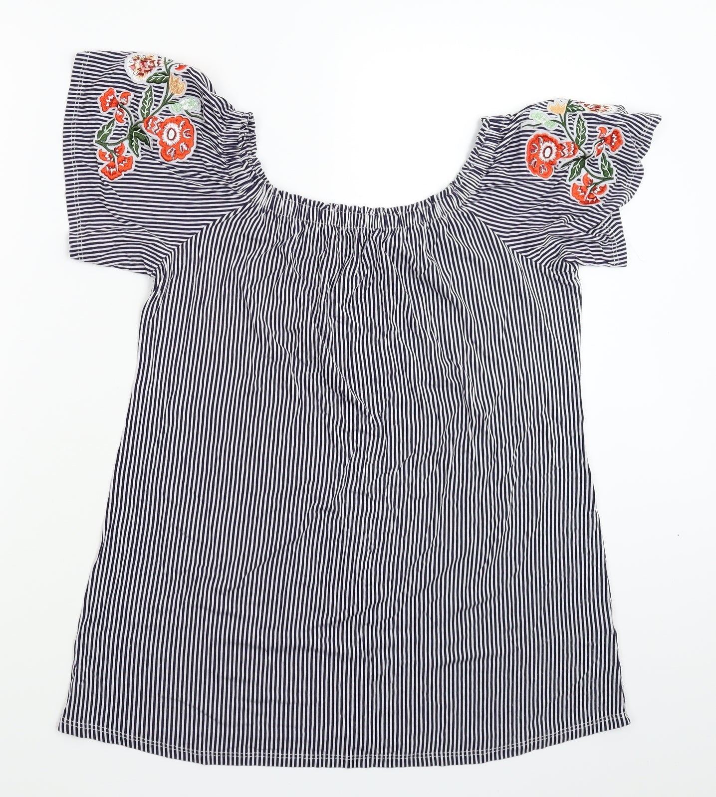 George Womens Blue Striped  Basic T-Shirt Size 8