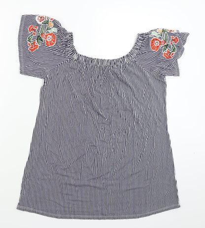 George Womens Blue Striped  Basic T-Shirt Size 8