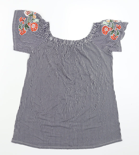 George Womens Blue Striped  Basic T-Shirt Size 8