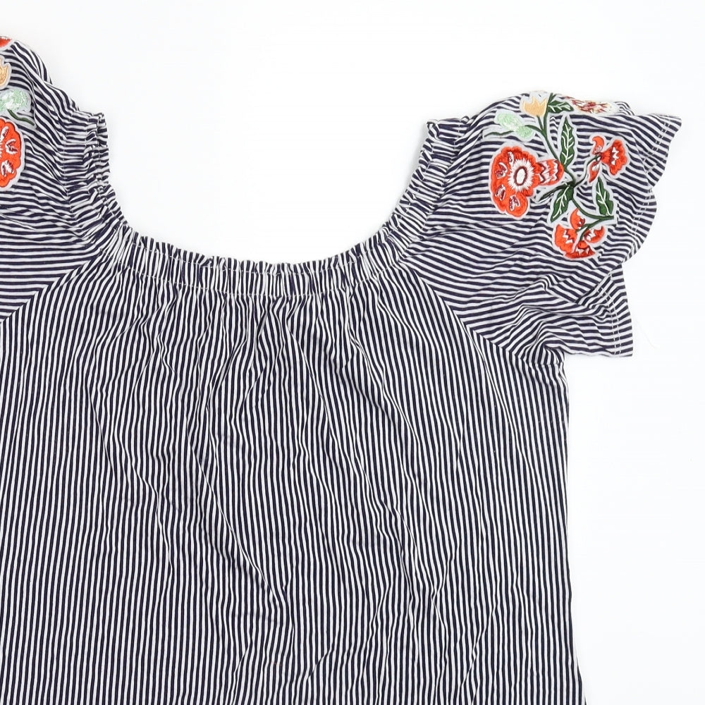 George Womens Blue Striped  Basic T-Shirt Size 8