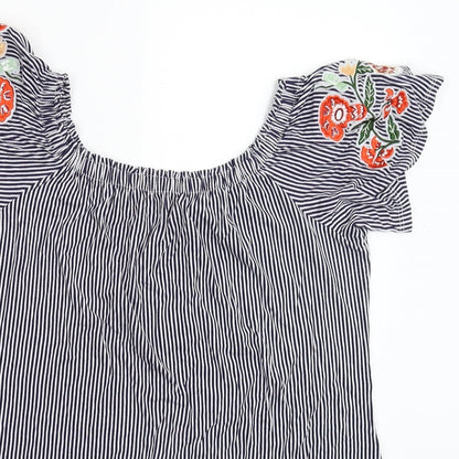 George Womens Blue Striped  Basic T-Shirt Size 8