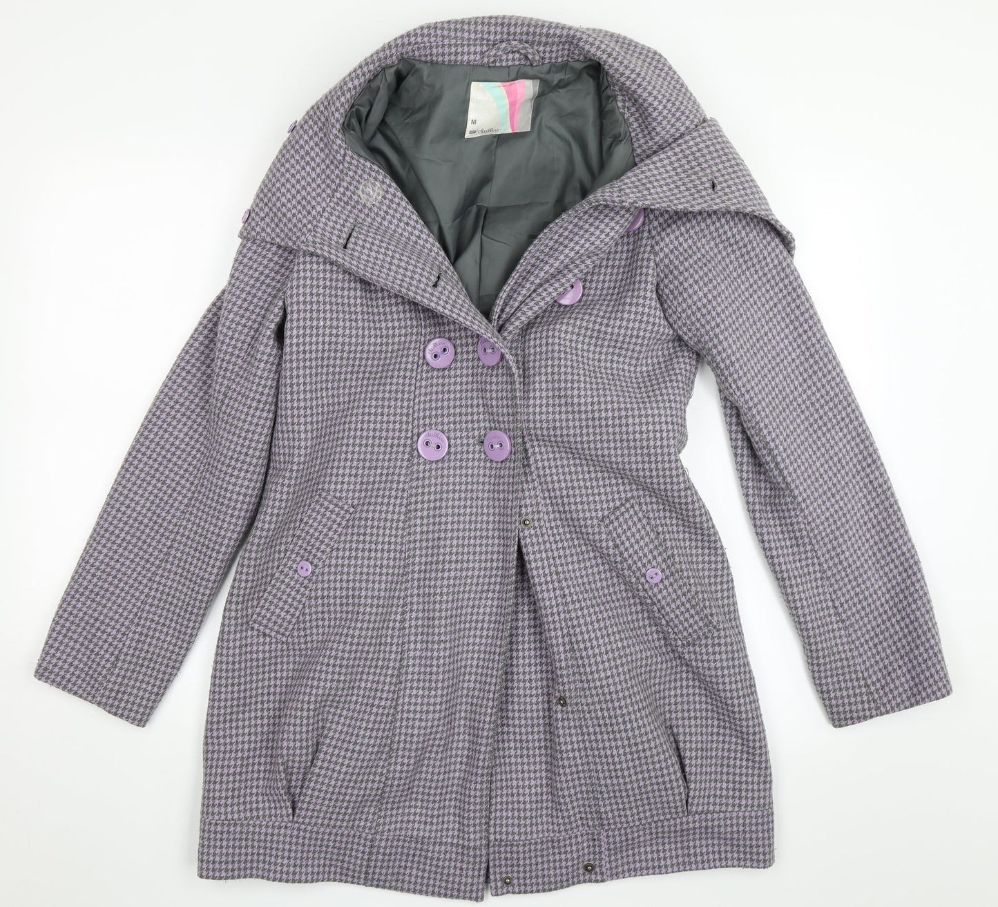 Chillian Womens Purple Houndstooth  Overcoat Coat Size M