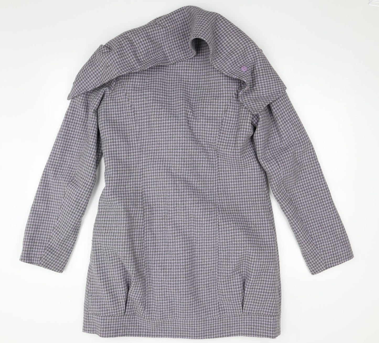 Chillian Womens Purple Houndstooth  Overcoat Coat Size M