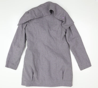 Chillian Womens Purple Houndstooth  Overcoat Coat Size M