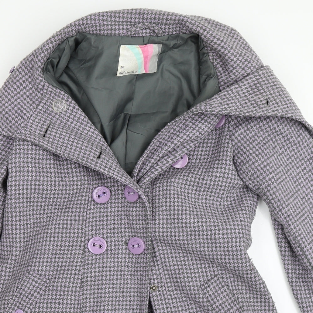 Chillian Womens Purple Houndstooth  Overcoat Coat Size M