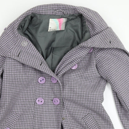 Chillian Womens Purple Houndstooth  Overcoat Coat Size M