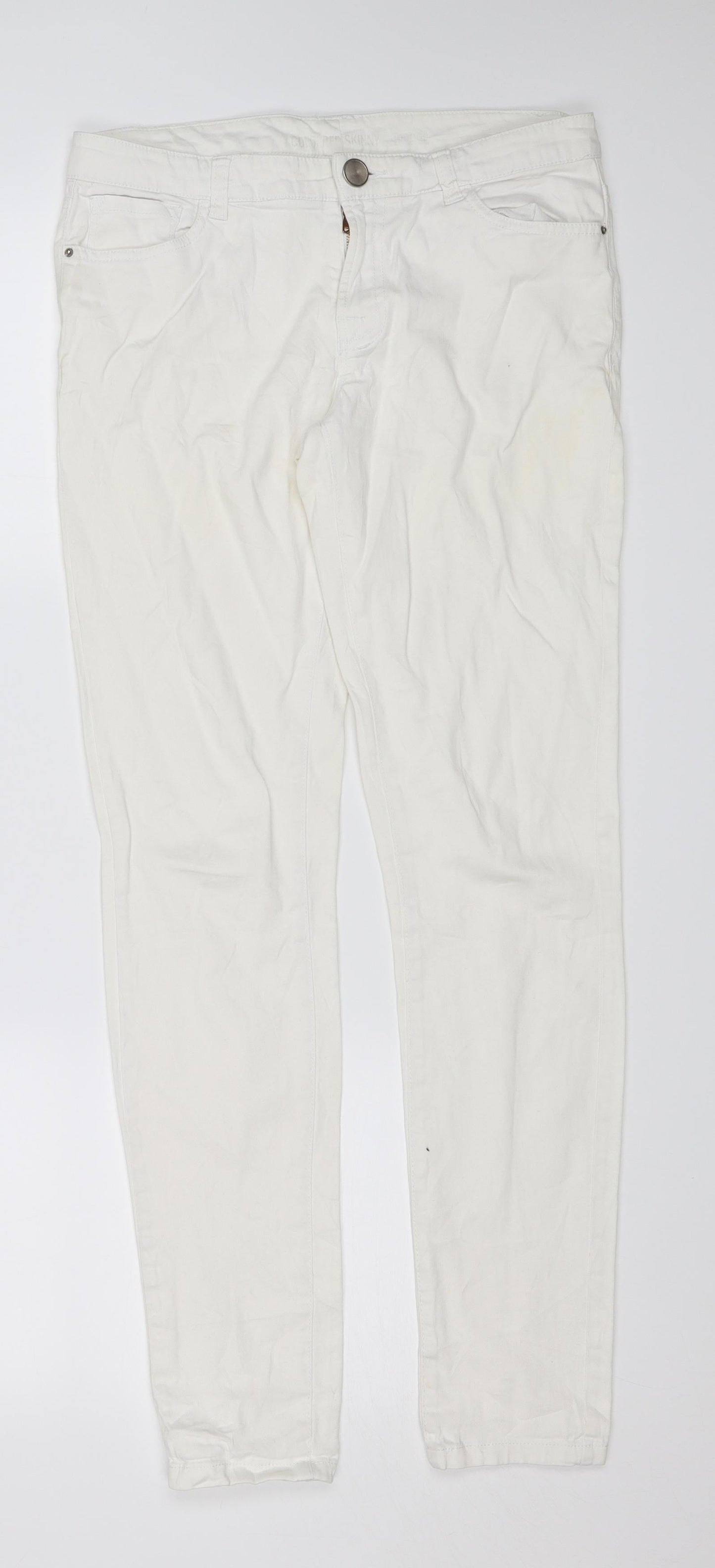 Womens UK Size 10 Preworn Regular Fit Skinny White Jeans