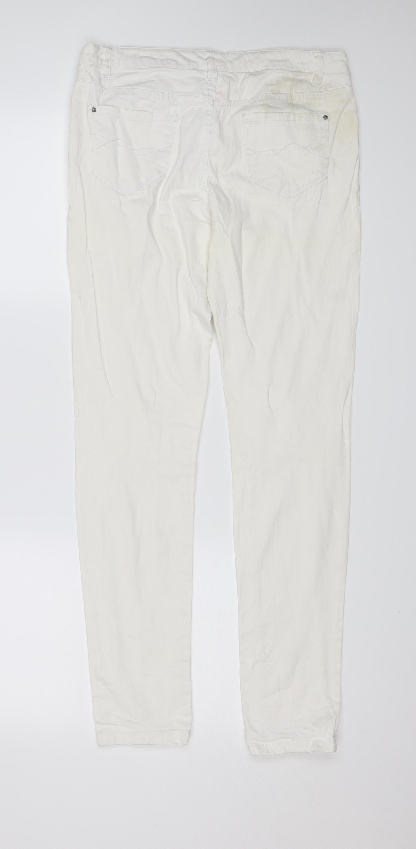 Womens UK Size 10 Preworn Regular Fit Skinny White Jeans