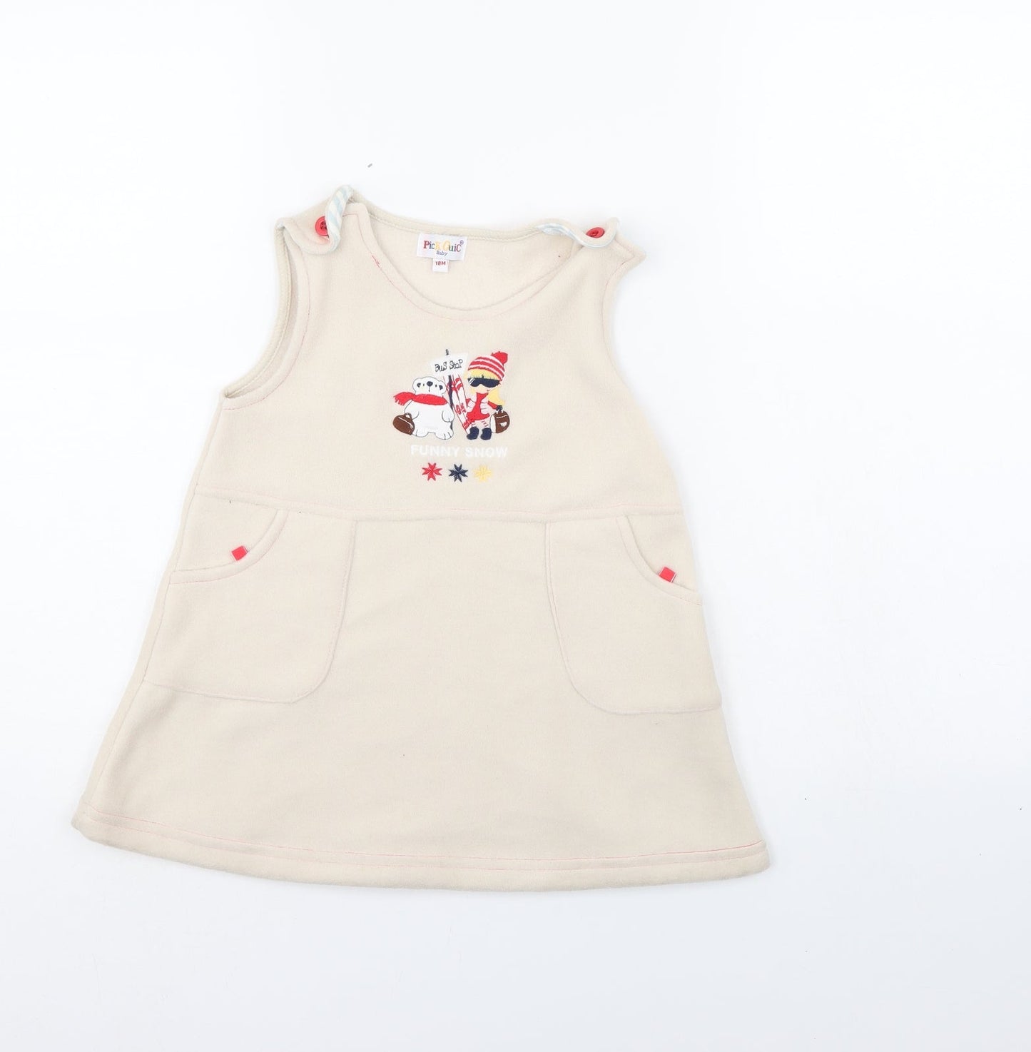 Pick Ouic Girls Ivory   Pinafore/Dungaree Dress  Size 18 Months