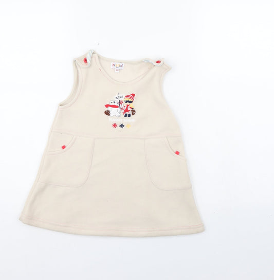 Pick Ouic Girls Ivory   Pinafore/Dungaree Dress  Size 18 Months