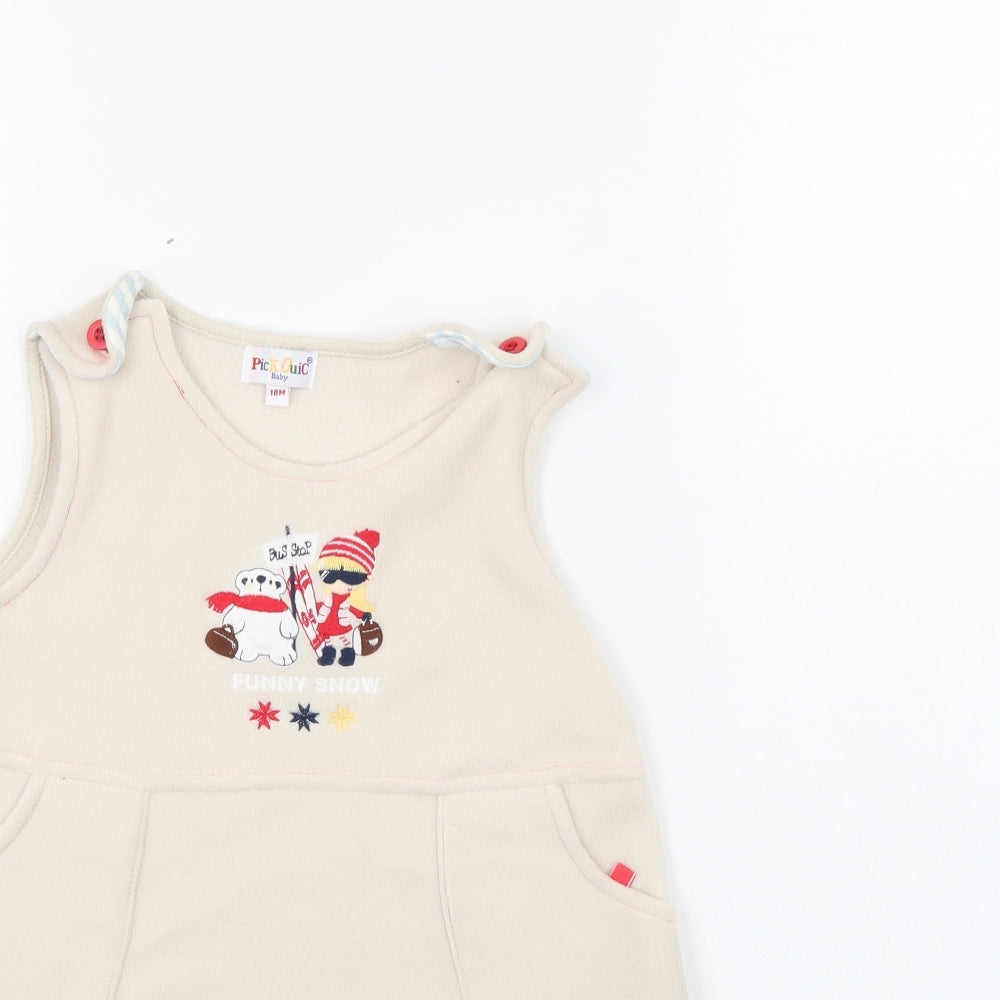Pick Ouic Girls Ivory   Pinafore/Dungaree Dress  Size 18 Months