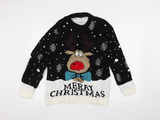 Preworn Mens Black  Knit Pullover Jumper Size S  - Christmas  Jumper
