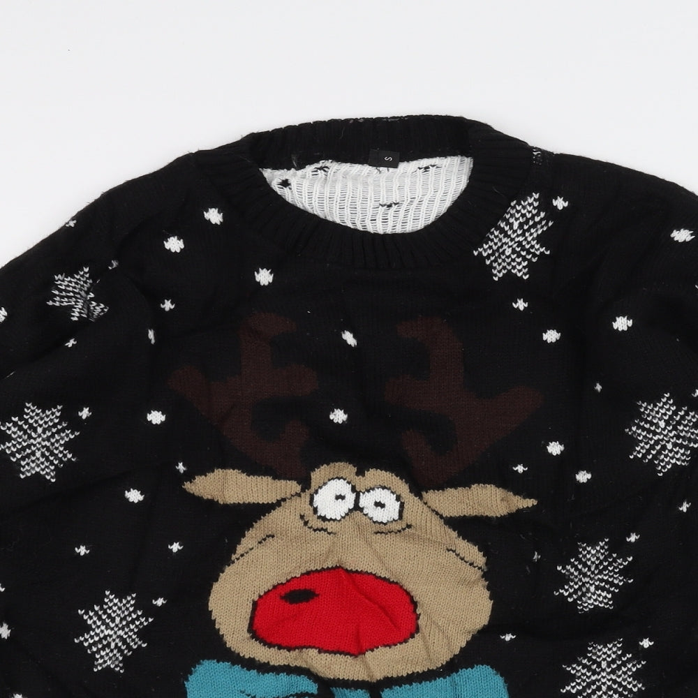 Preworn Mens Black  Knit Pullover Jumper Size S  - Christmas  Jumper