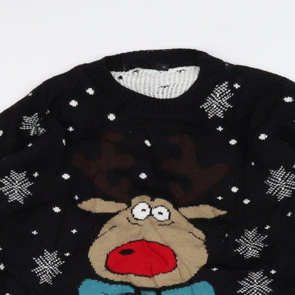 Preworn Mens Black  Knit Pullover Jumper Size S  - Christmas  Jumper