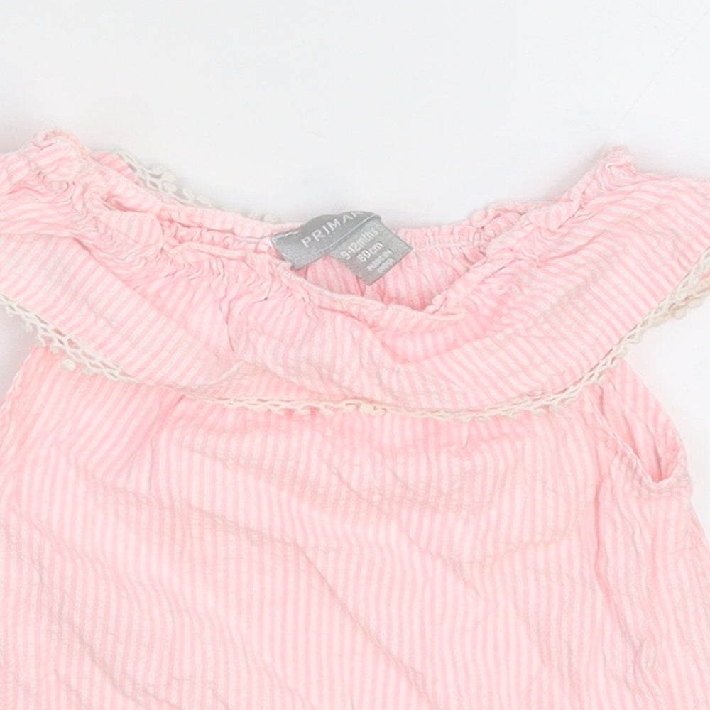 Primark Girls Pink Striped  Basic T-Shirt Size 9-12 Months