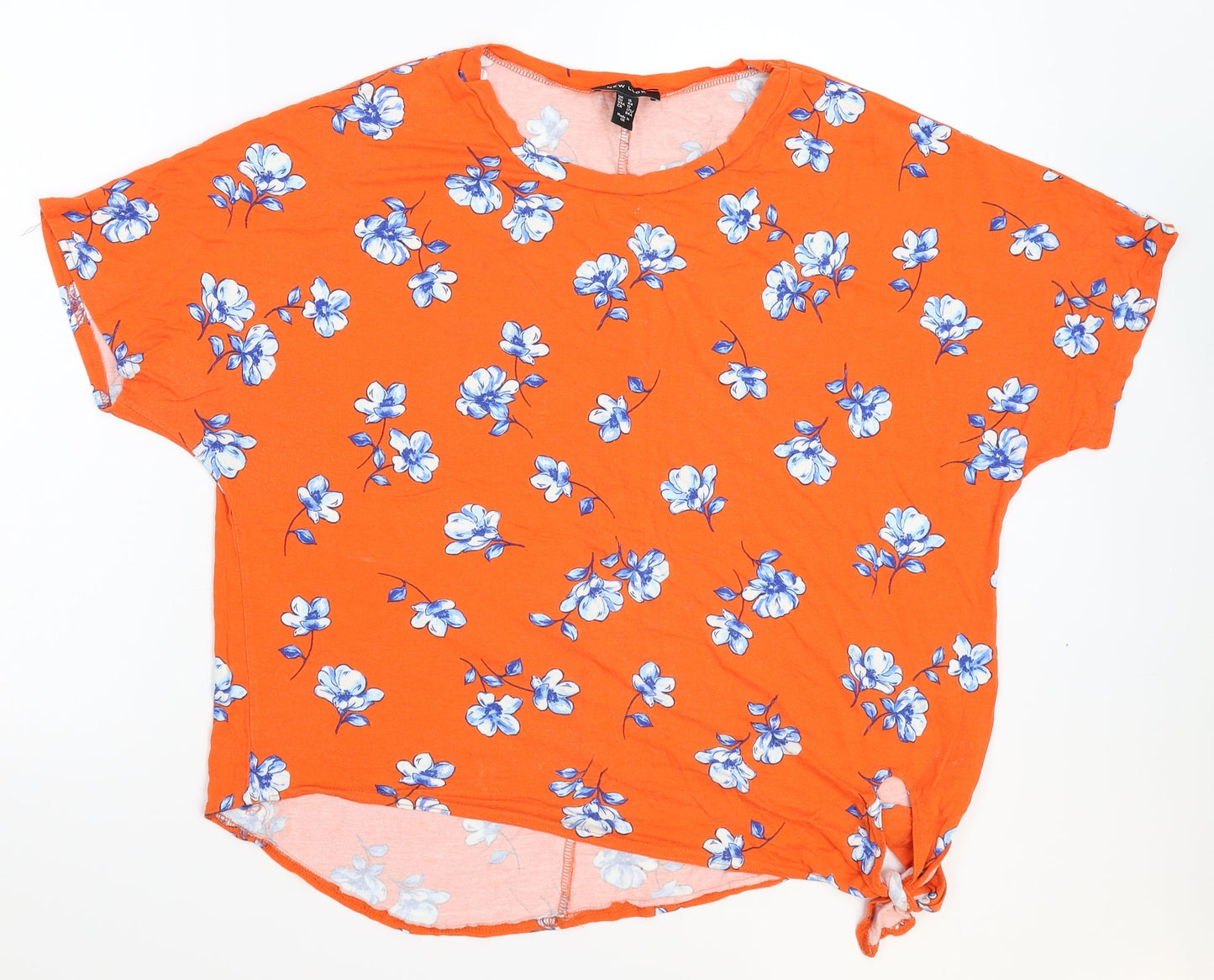 New Look Womens Orange Floral  Basic T-Shirt Size 16