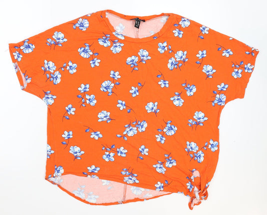New Look Womens Orange Floral  Basic T-Shirt Size 16