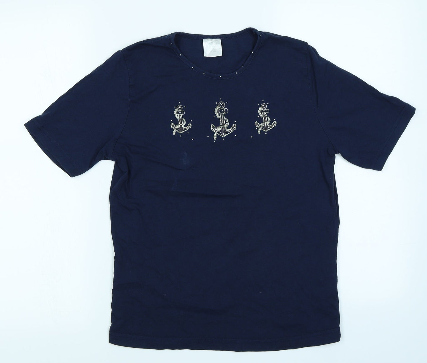 Womens UK Size 10 Anne De Lancay Blue Basic T-Shirt