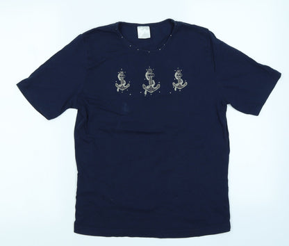 Womens UK Size 10 Anne De Lancay Blue Basic T-Shirt