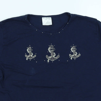 Womens UK Size 10 Anne De Lancay Blue Basic T-Shirt