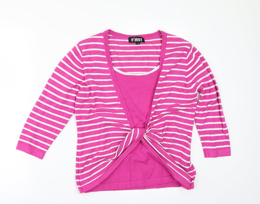First Avenue Womens Pink Striped  Pullover Jumper Size M