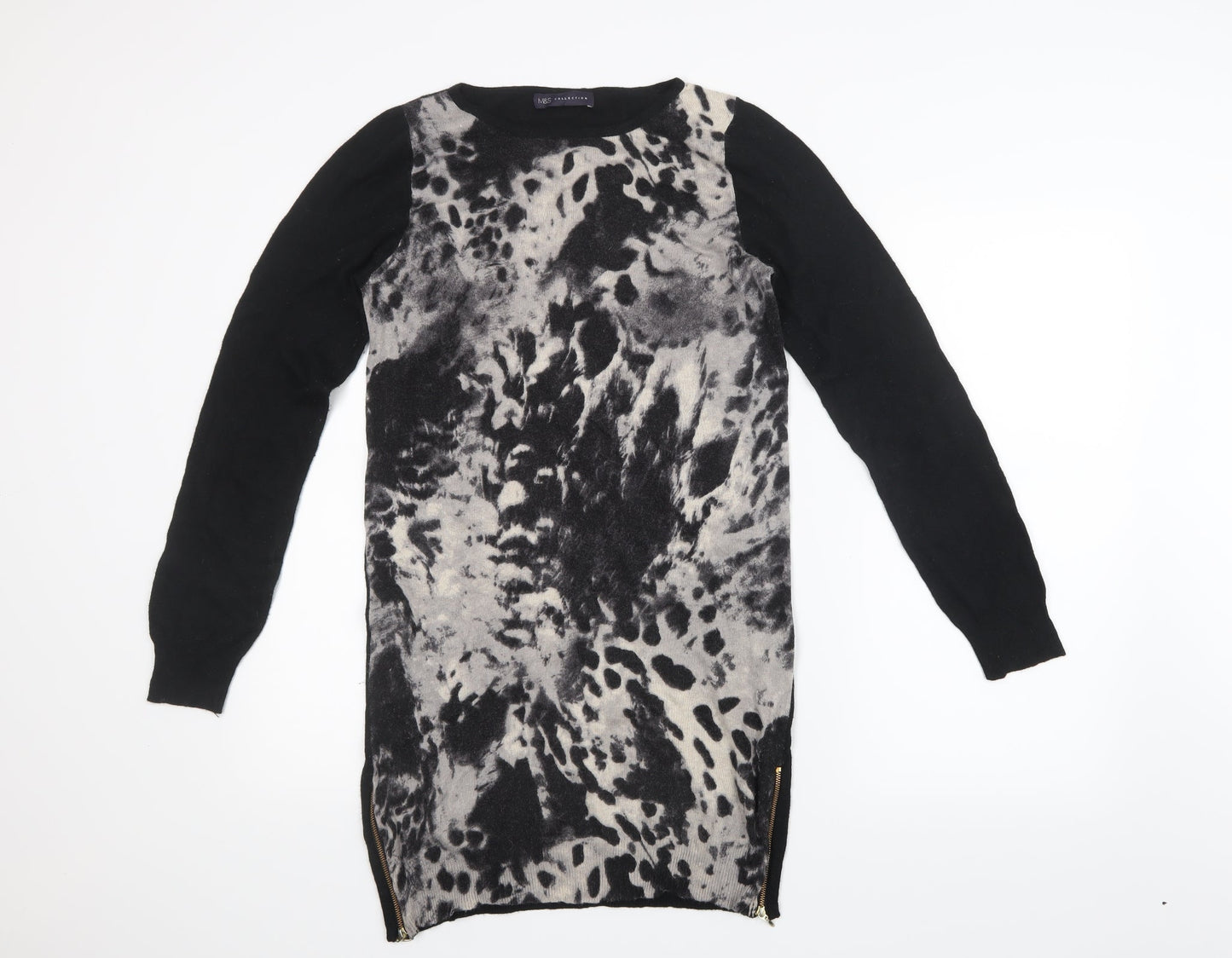 Marks and Spencer Womens Black Geometric Knit Pullover Jumper Size 12