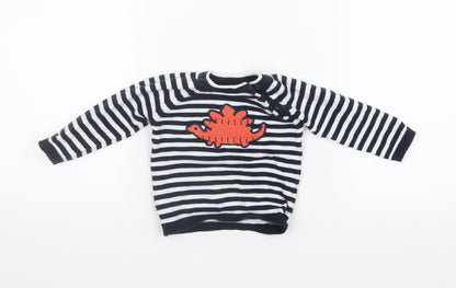 F&F Boys Blue Striped Knit Pullover Jumper Size 3-6 Months