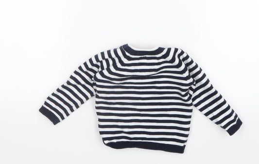 F&F Boys Blue Striped Knit Pullover Jumper Size 3-6 Months