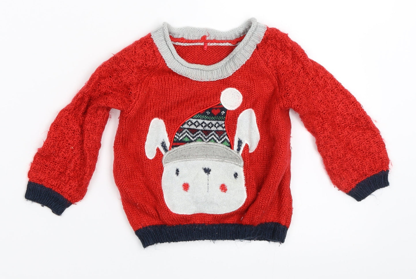 George Boys Red   Pullover Jumper Size 9-12 Months  - christmas