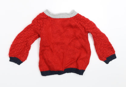 George Boys Red   Pullover Jumper Size 9-12 Months  - christmas