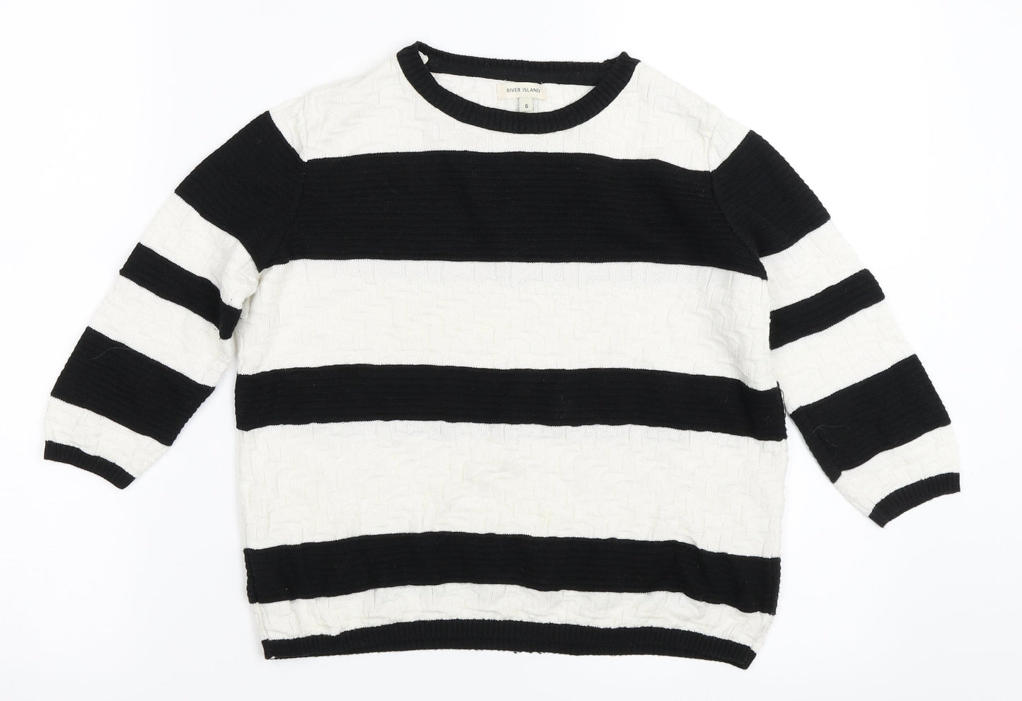 River Island Womens Black Striped  Pullover Jumper Size 6