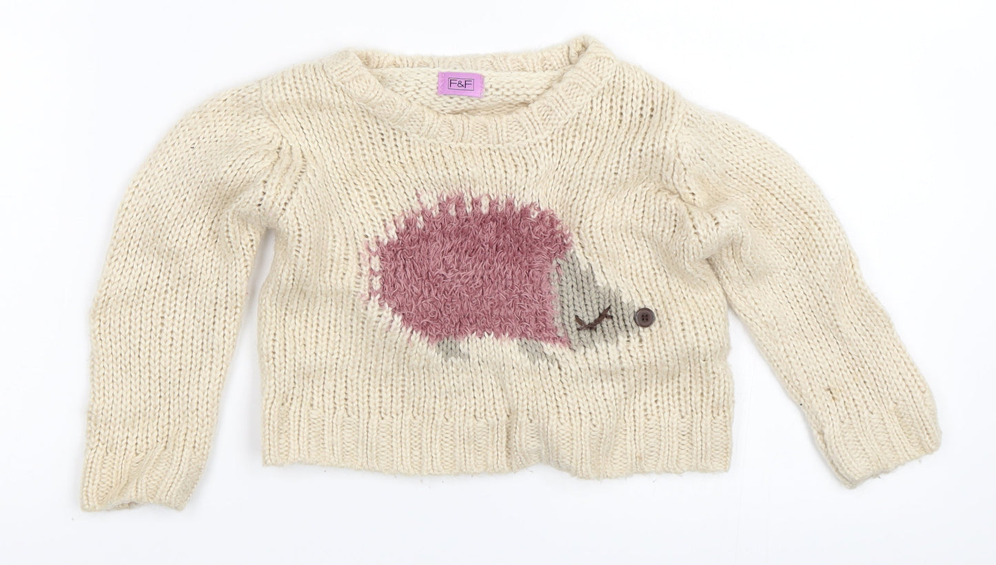 F&F Girls Beige   Pullover Jumper Size 12-18 Months