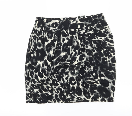 New Look Womens Black Geometric Jersey A-Line Skirt Size 8