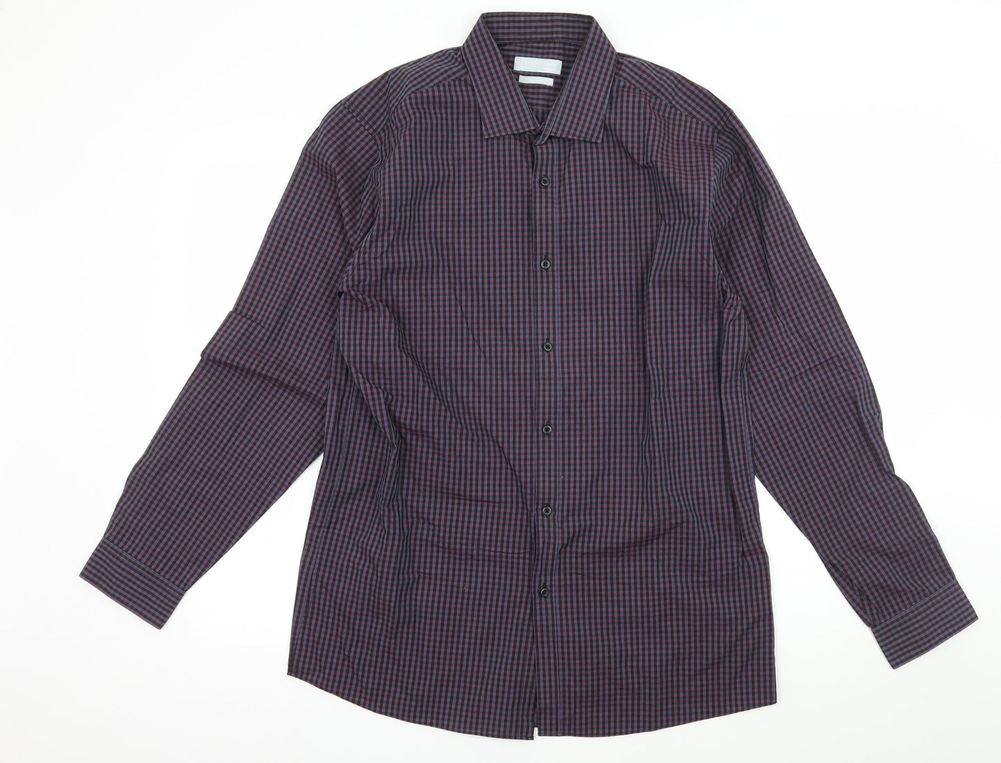Red Herring Mens Purple Check   Button-Up Size 16