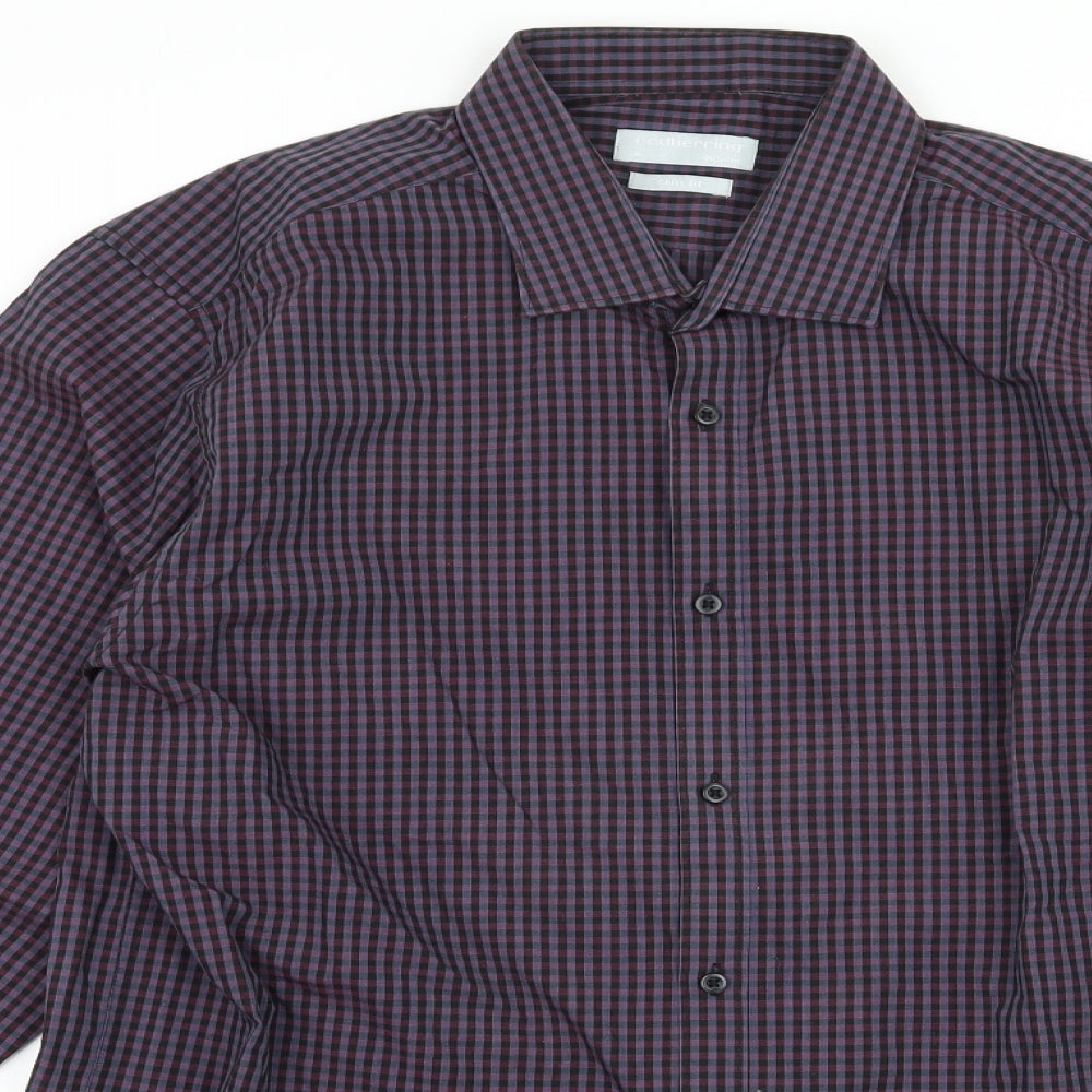 Red Herring Mens Purple Check   Button-Up Size 16