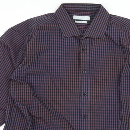Red Herring Mens Purple Check   Button-Up Size 16