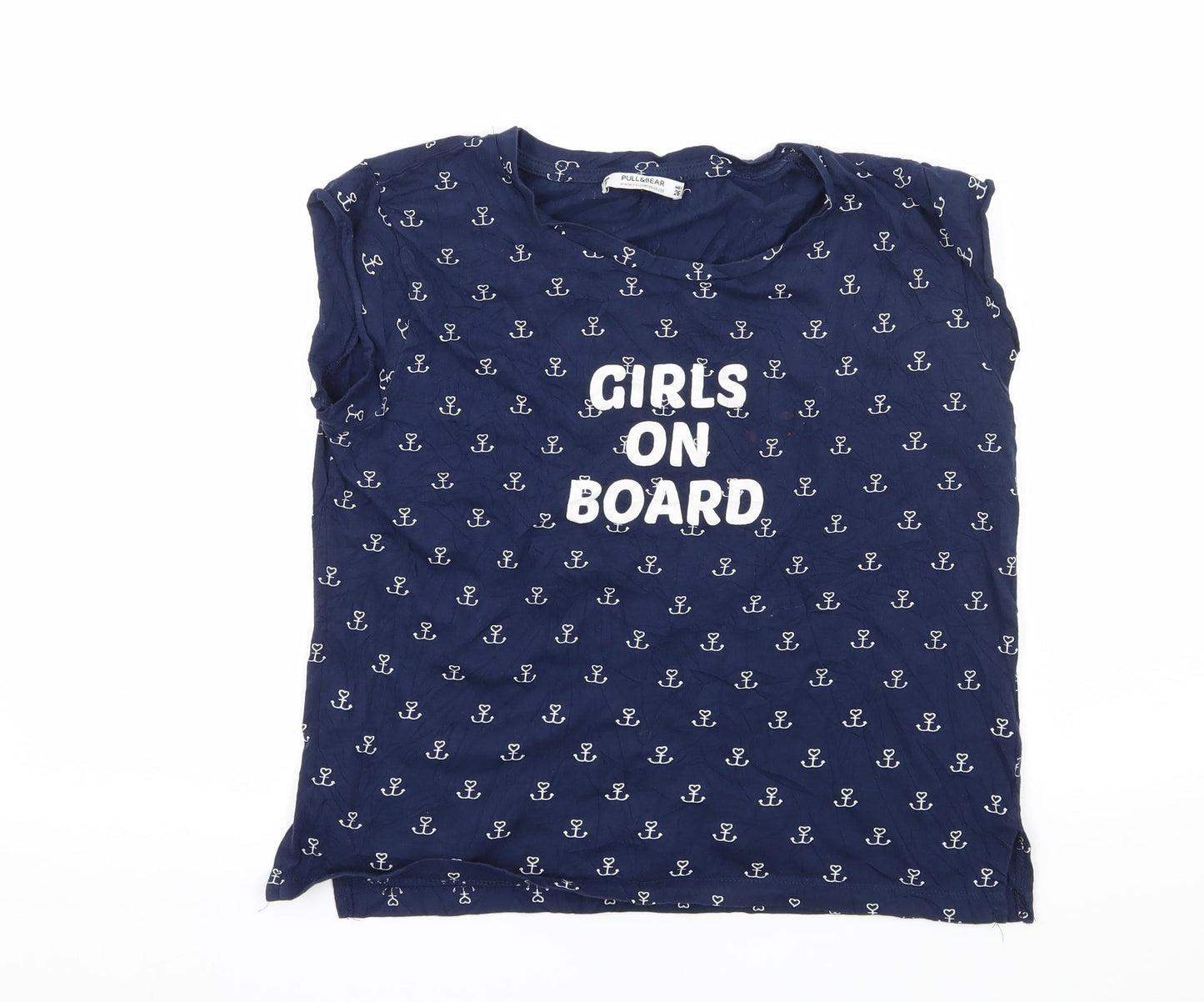 Womens UK Size S Pull&Bear Blue Basic T-Shirt