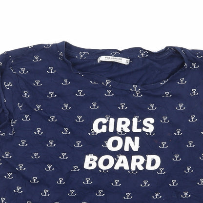 Womens UK Size S Pull&Bear Blue Basic T-Shirt