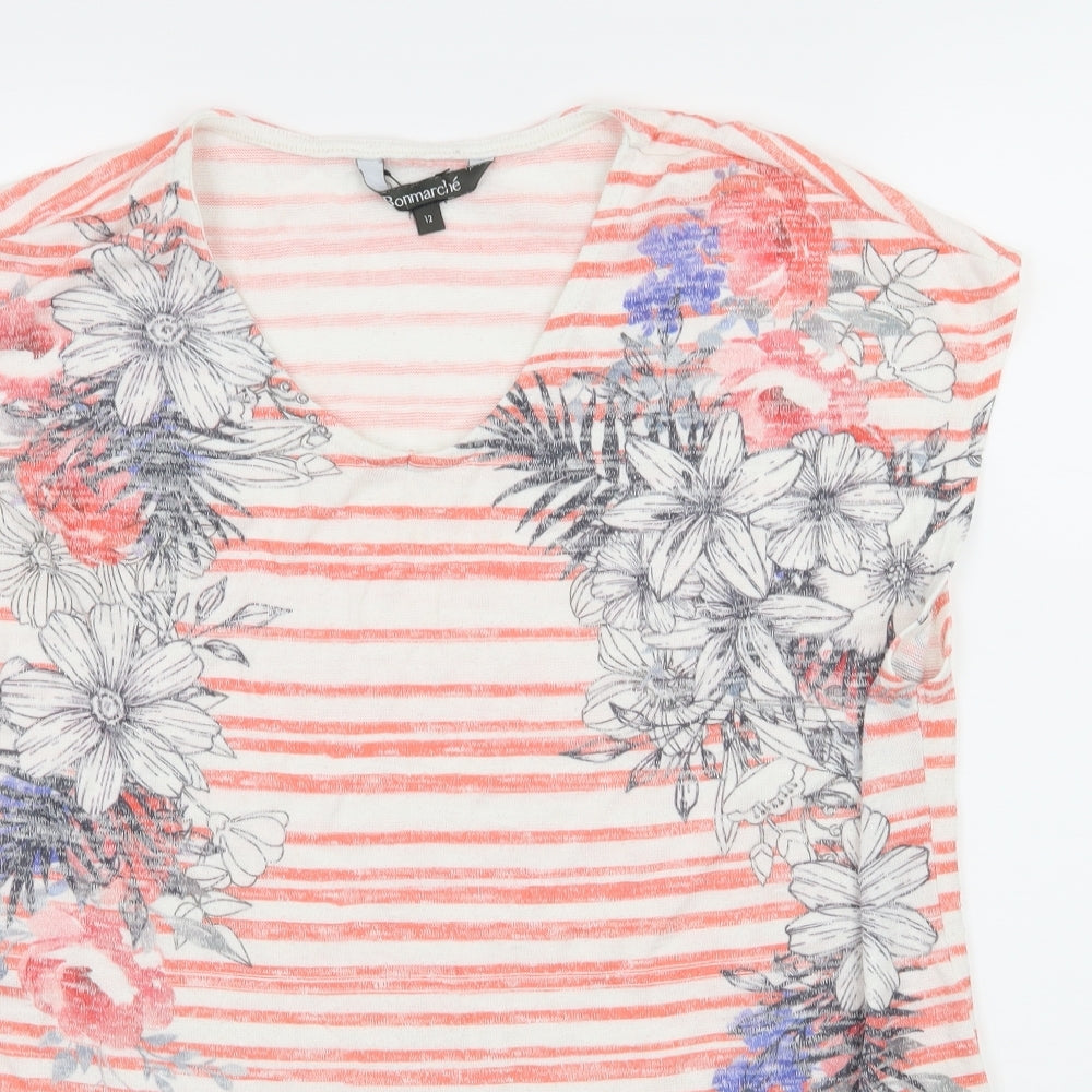 Bonmarché Womens Orange Striped Knit Basic T-Shirt Size 12