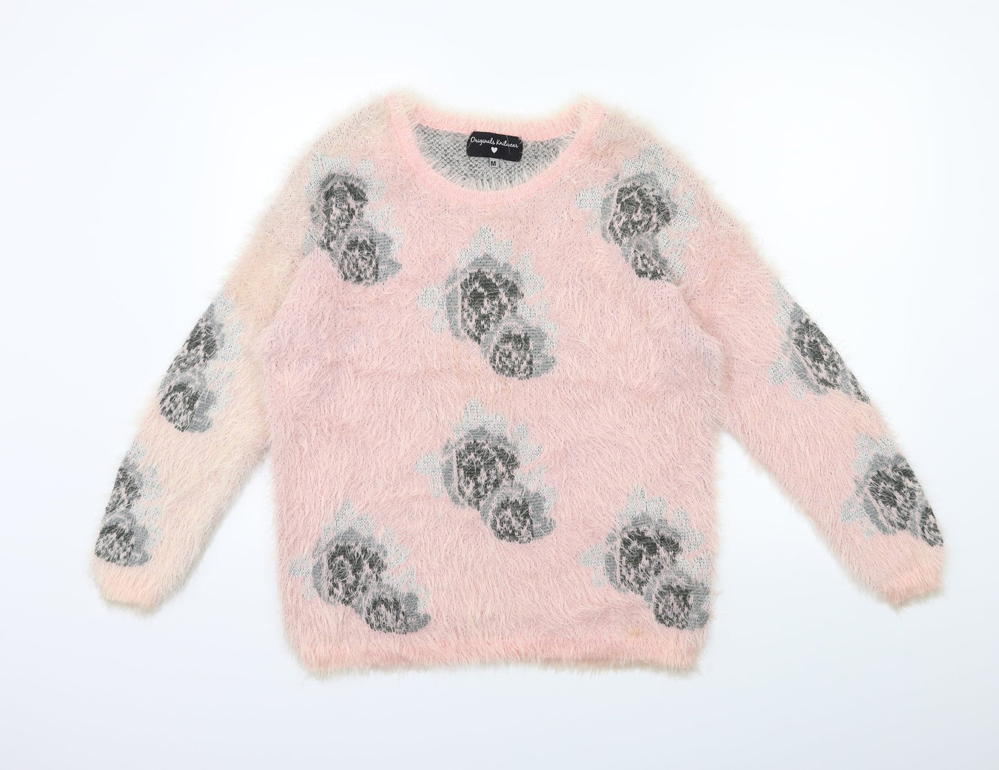 Originals Knitwear Womens Pink Floral Knit Pullover Jumper Size M